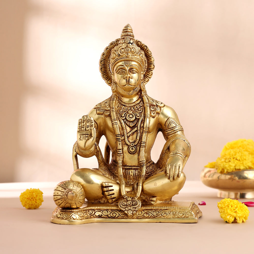 Brass Sitting Hanuman Statue (9.5 Inch) Vedansh Craft
