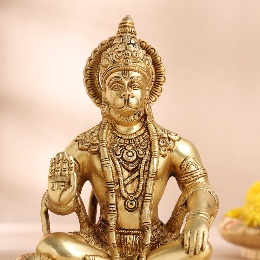 Brass Sitting Hanuman Statue (9.5 Inch) Vedansh Craft