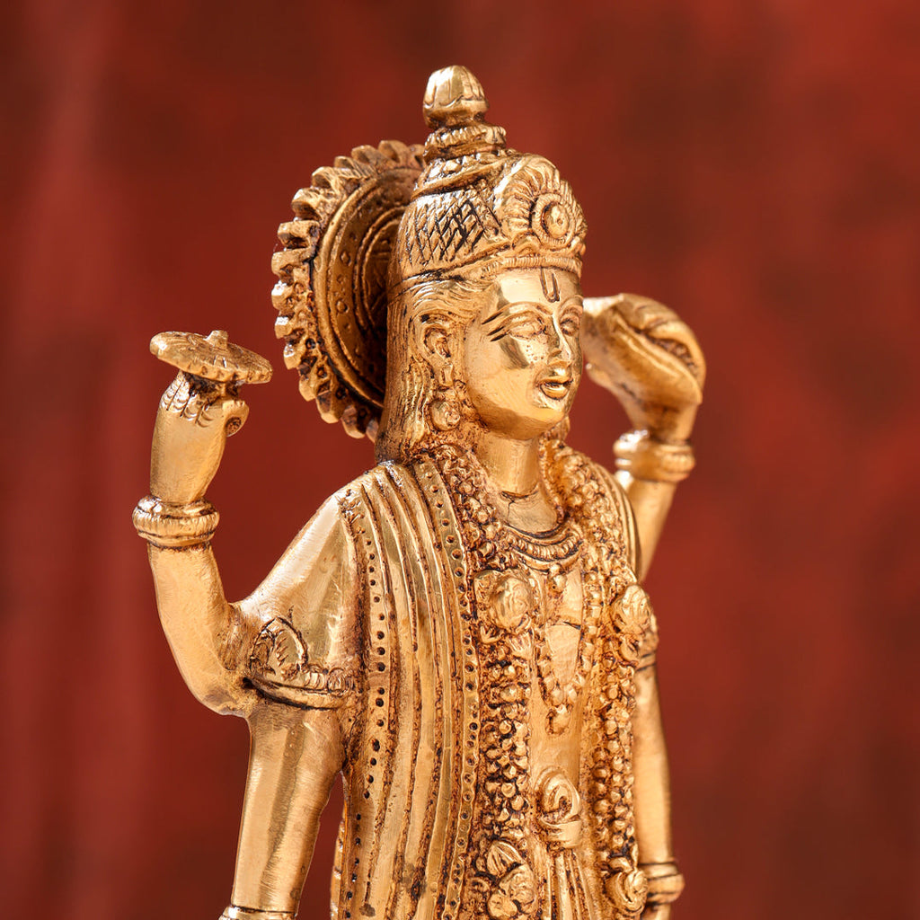 Brass Lord Vishnu Idol On Lotus (9 Inch) Vedansh Craft