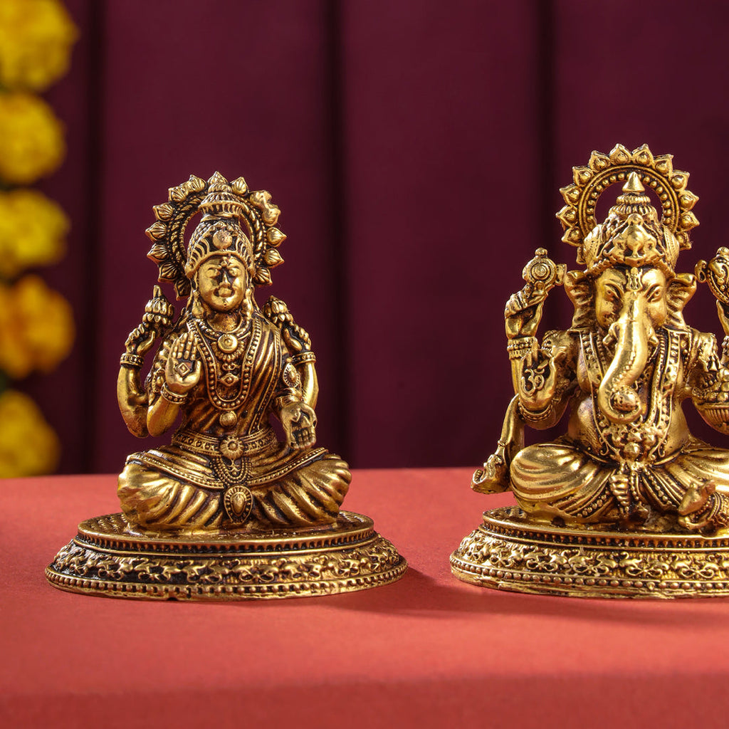 Brass Superfine Sitting Ganesha And Lakshmi set (2.5 Inch) Vedansh Craft