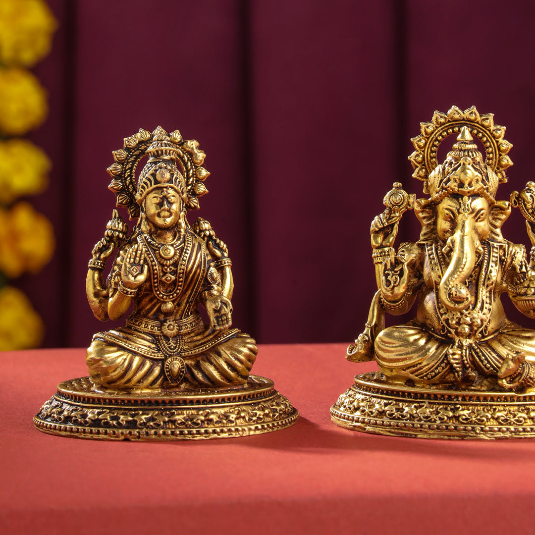 Brass Superfine Sitting Ganesha And Lakshmi set (2.5 Inch) Vedansh Craft