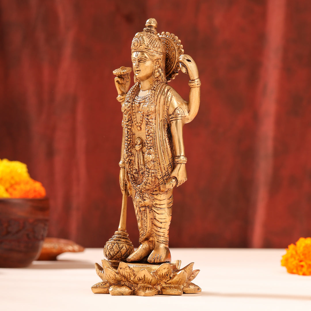 Brass Lord Vishnu Idol On Lotus (9 Inch) Vedansh Craft