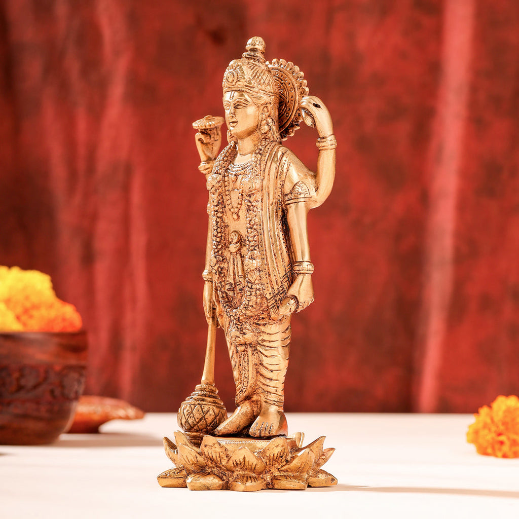 Brass Lord Vishnu Idol On Lotus (9 Inch) Vedansh Craft