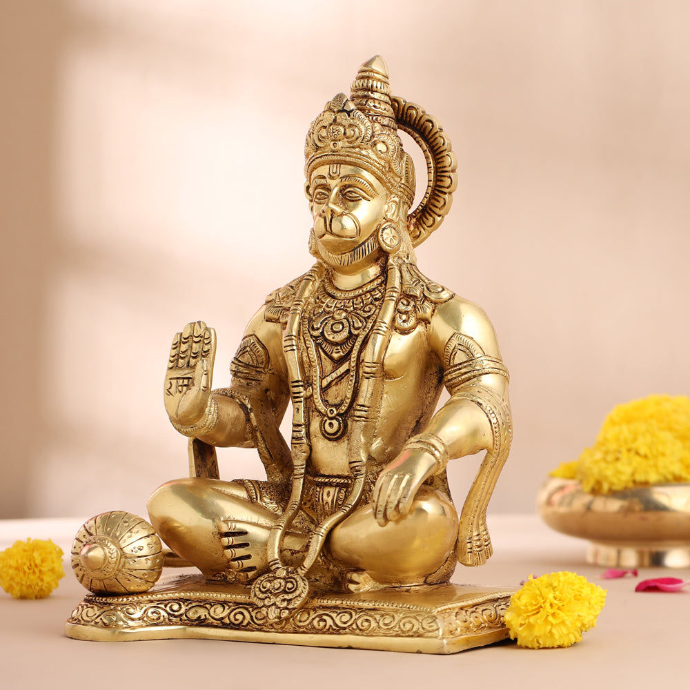 Brass Sitting Hanuman Statue (9.5 Inch) Vedansh Craft