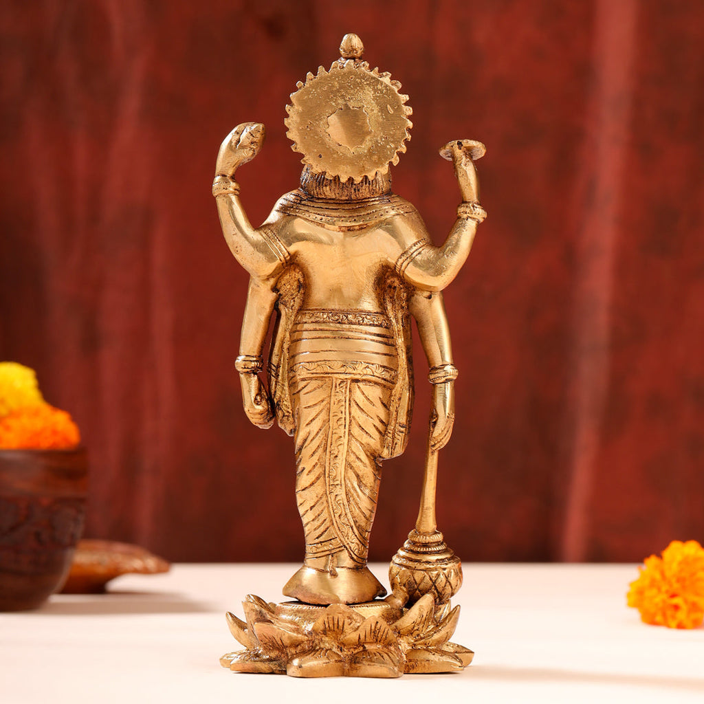 Brass Lord Vishnu Idol On Lotus (9 Inch) Vedansh Craft