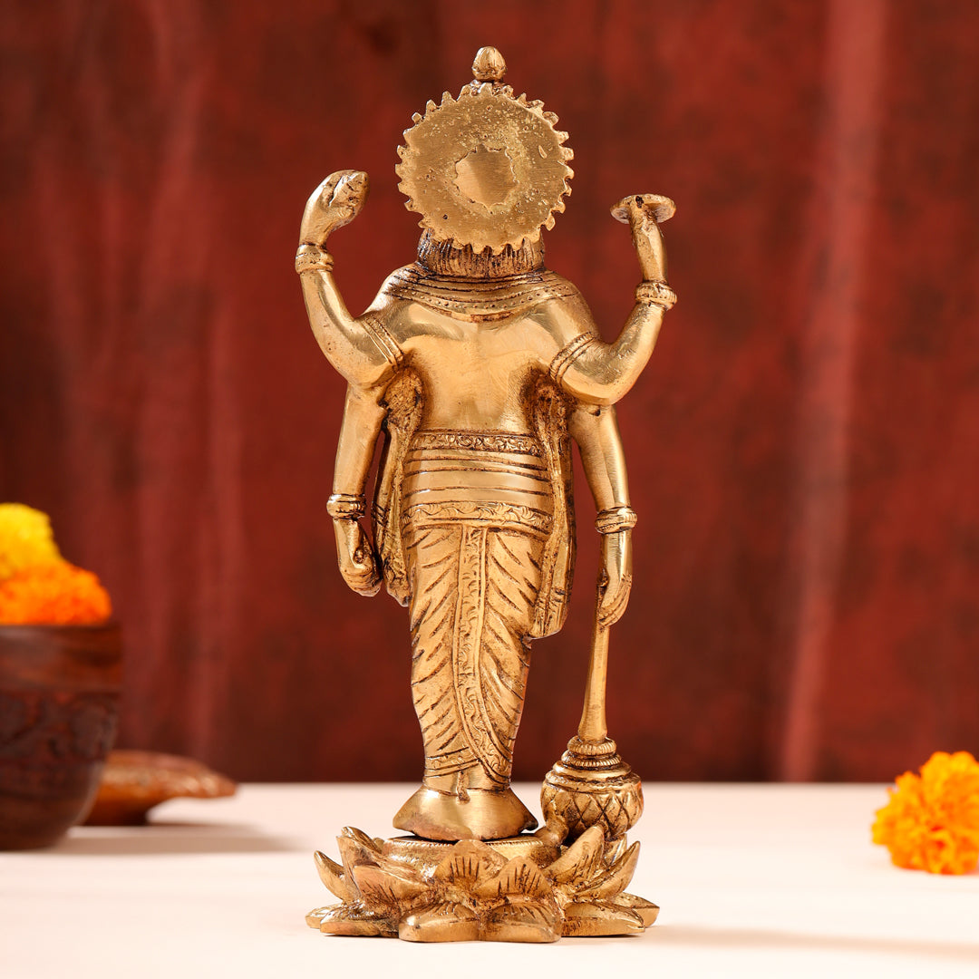 Brass Lord Vishnu Idol On Lotus (9 Inch) Vedansh Craft