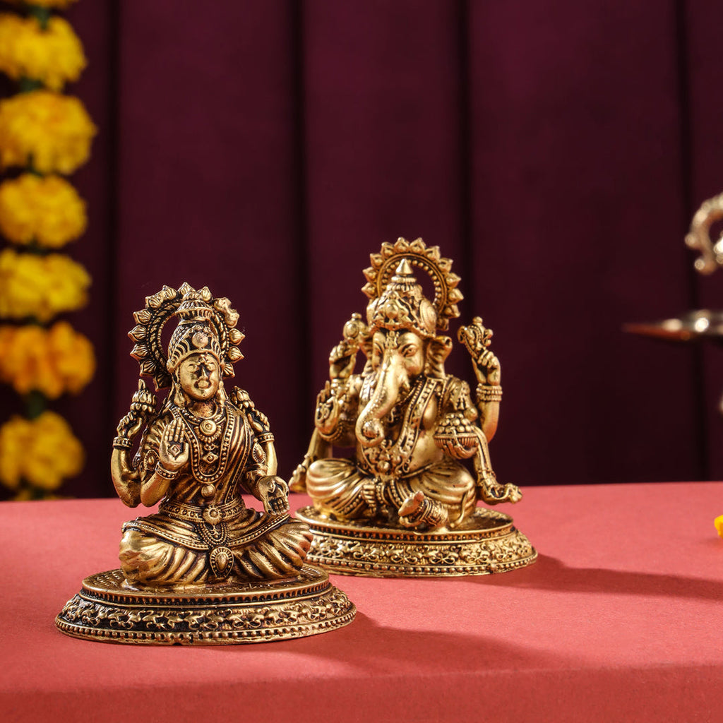 Brass Superfine Sitting Ganesha And Lakshmi set (2.5 Inch) Vedansh Craft