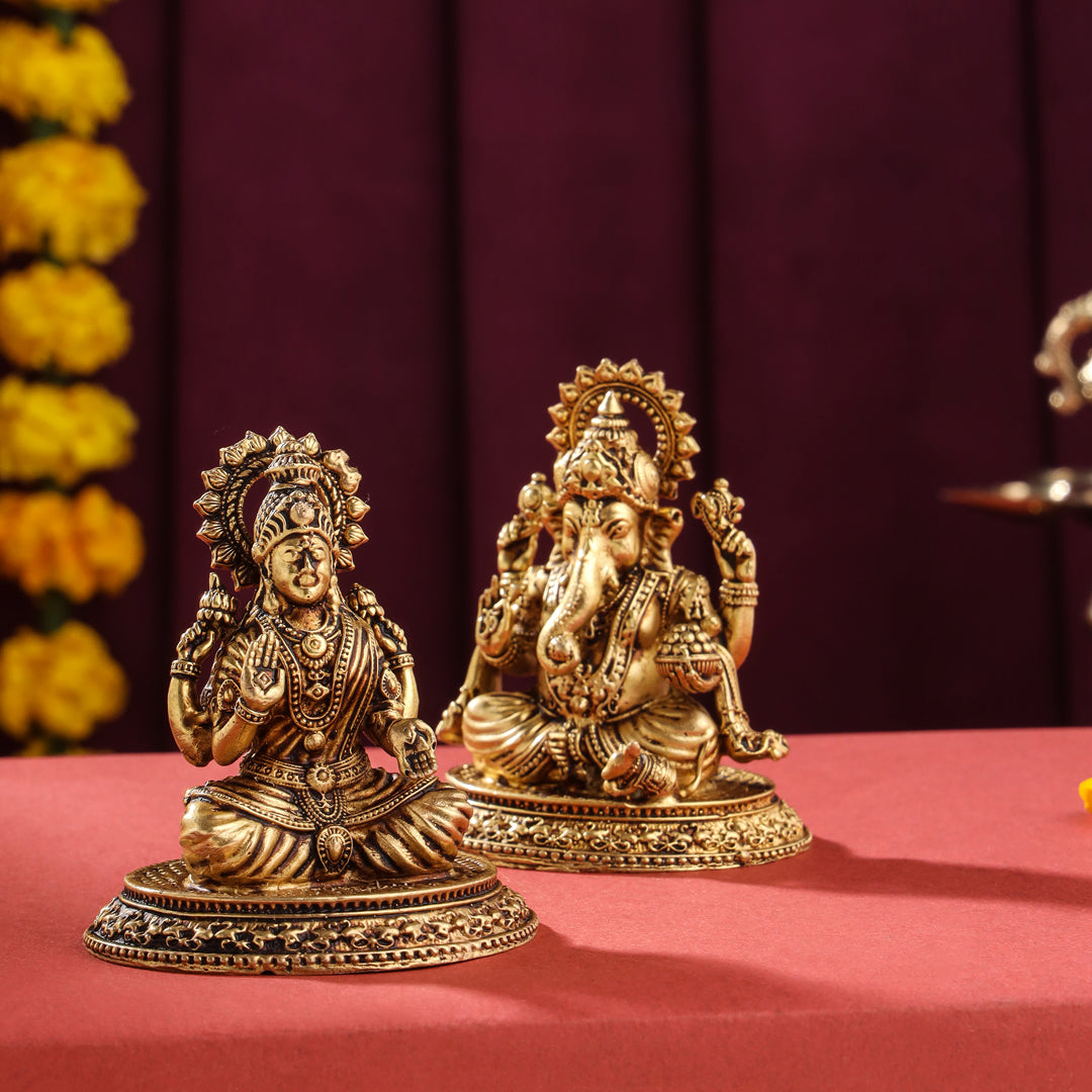 Brass Superfine Sitting Ganesha And Lakshmi set (2.5 Inch) Vedansh Craft