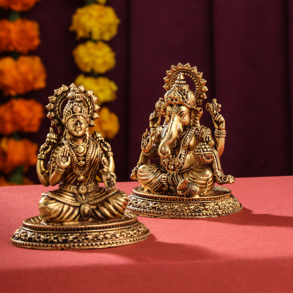 Brass Superfine Sitting Ganesha And Lakshmi set (2.5 Inch) Vedansh Craft