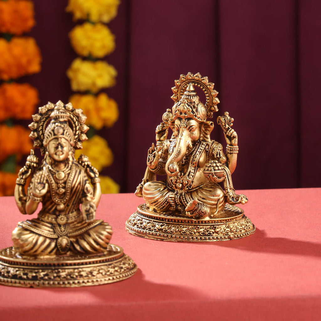 Brass Superfine Sitting Ganesha And Lakshmi set (2.5 Inch) Vedansh Craft