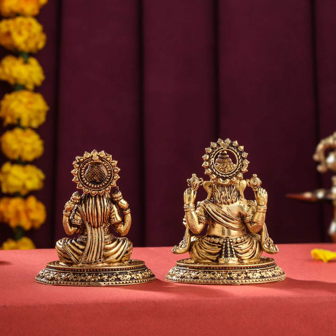 Brass Superfine Sitting Ganesha And Lakshmi set (2.5 Inch) Vedansh Craft