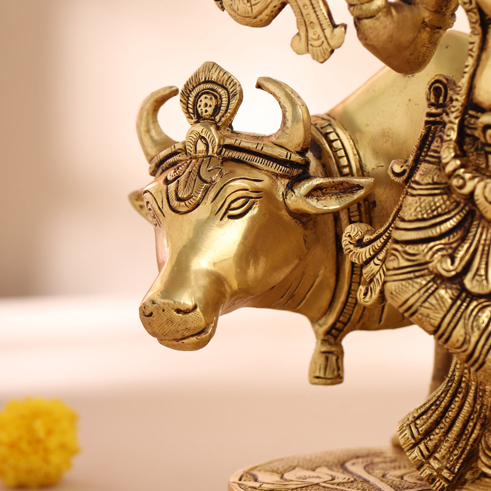 Brass Standing Krishna With Cow Statue (9.5 Inch) Vedansh Craft