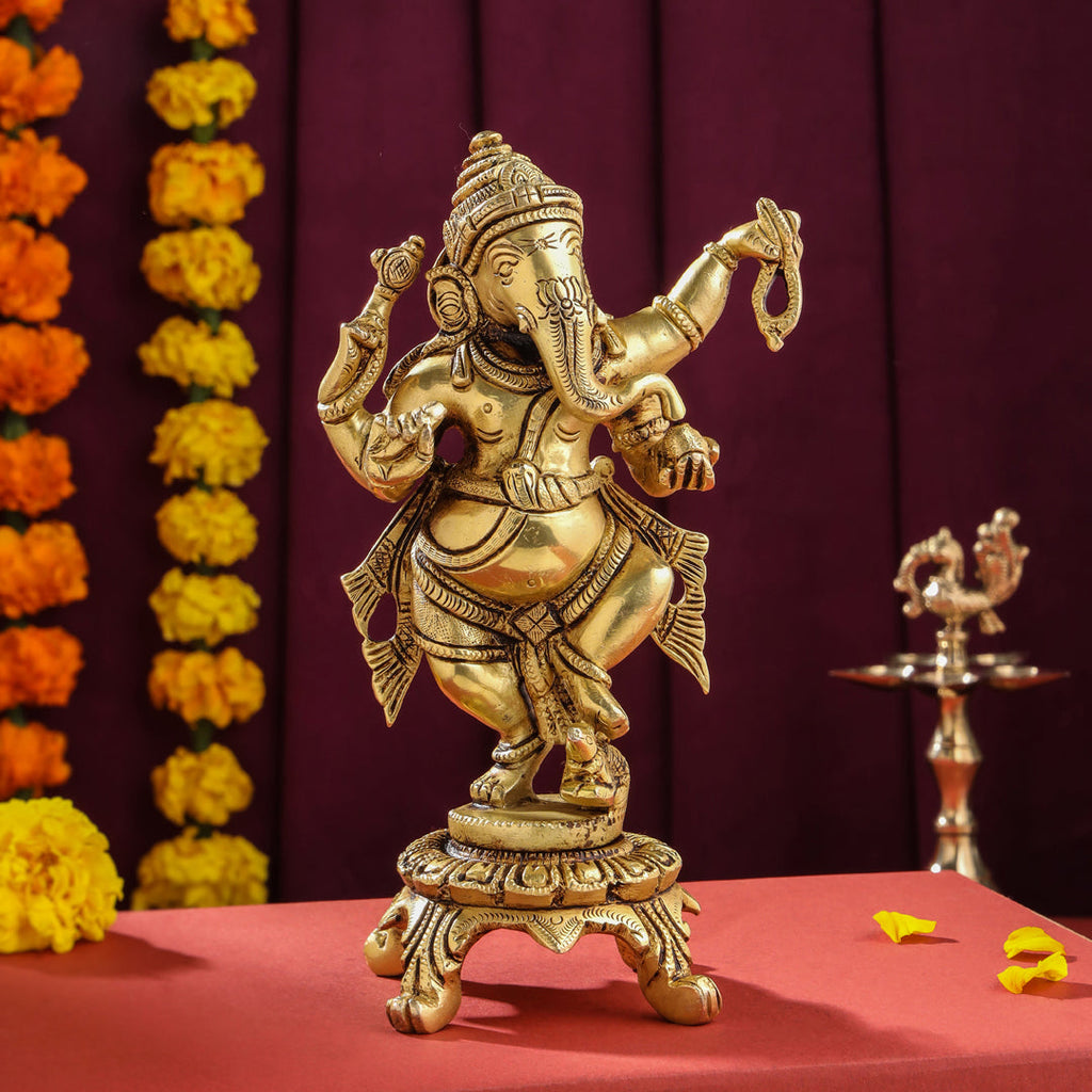 Brass Dancing Ganesha Idol (8 Inch) Vedansh Craft