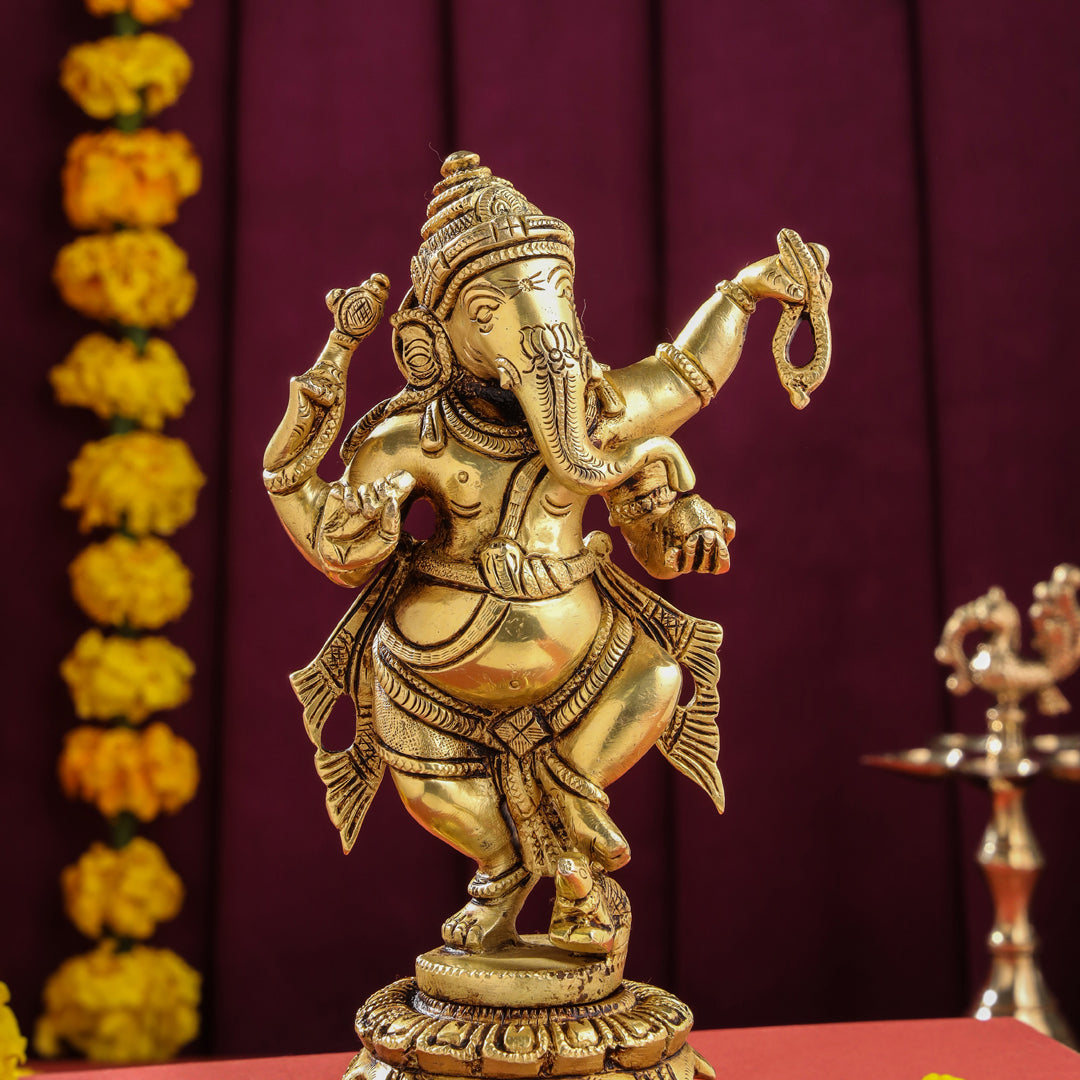 Brass Dancing Ganesha Idol (8 Inch) Vedansh Craft