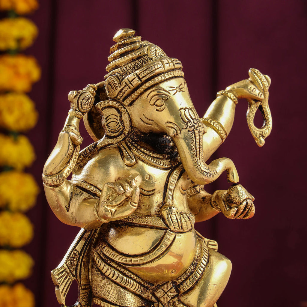 Brass Dancing Ganesha Idol (8 Inch) Vedansh Craft