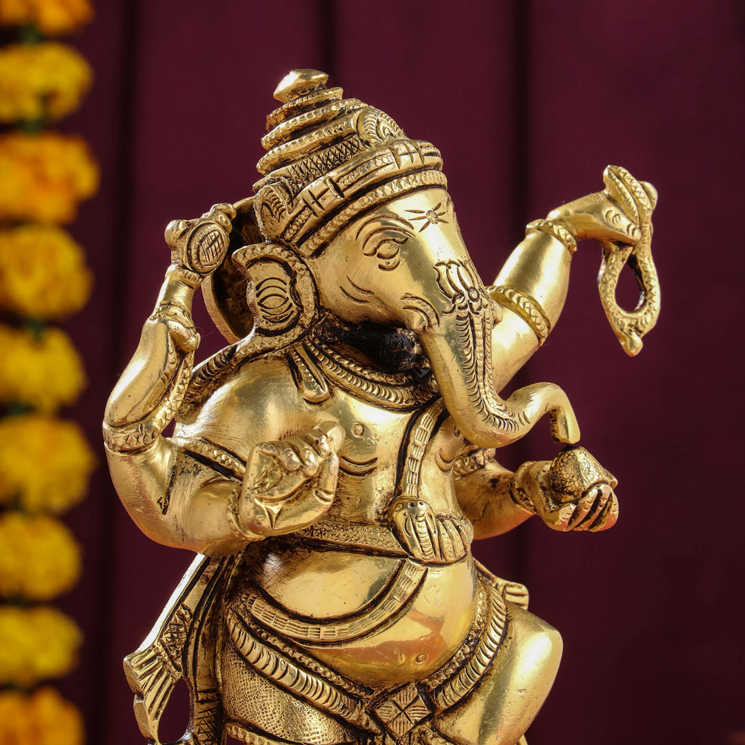 Brass Dancing Ganesha Idol (8 Inch) Vedansh Craft