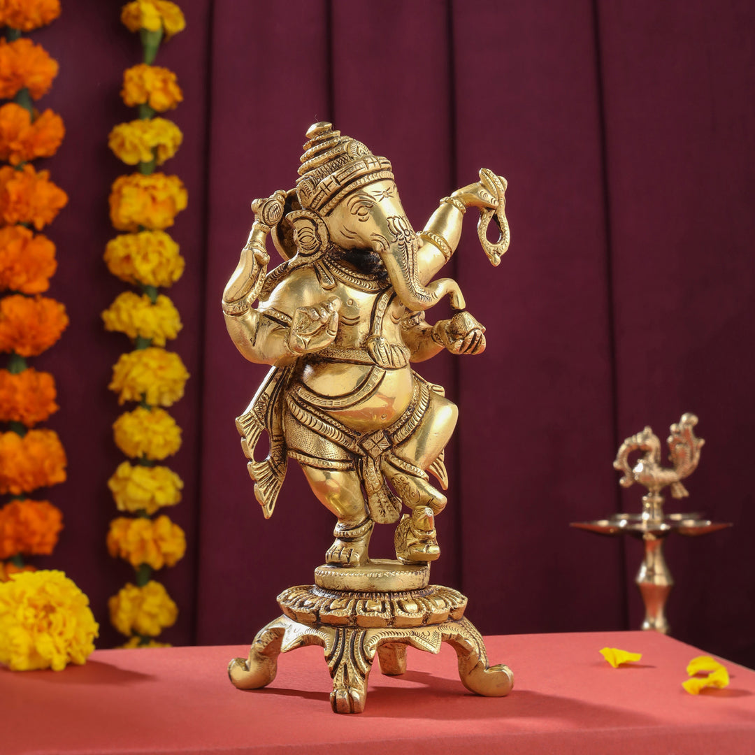 Brass Dancing Ganesha Idol (8 Inch) Vedansh Craft