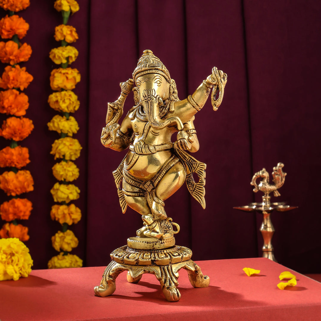 Brass Dancing Ganesha Idol (8 Inch) Vedansh Craft