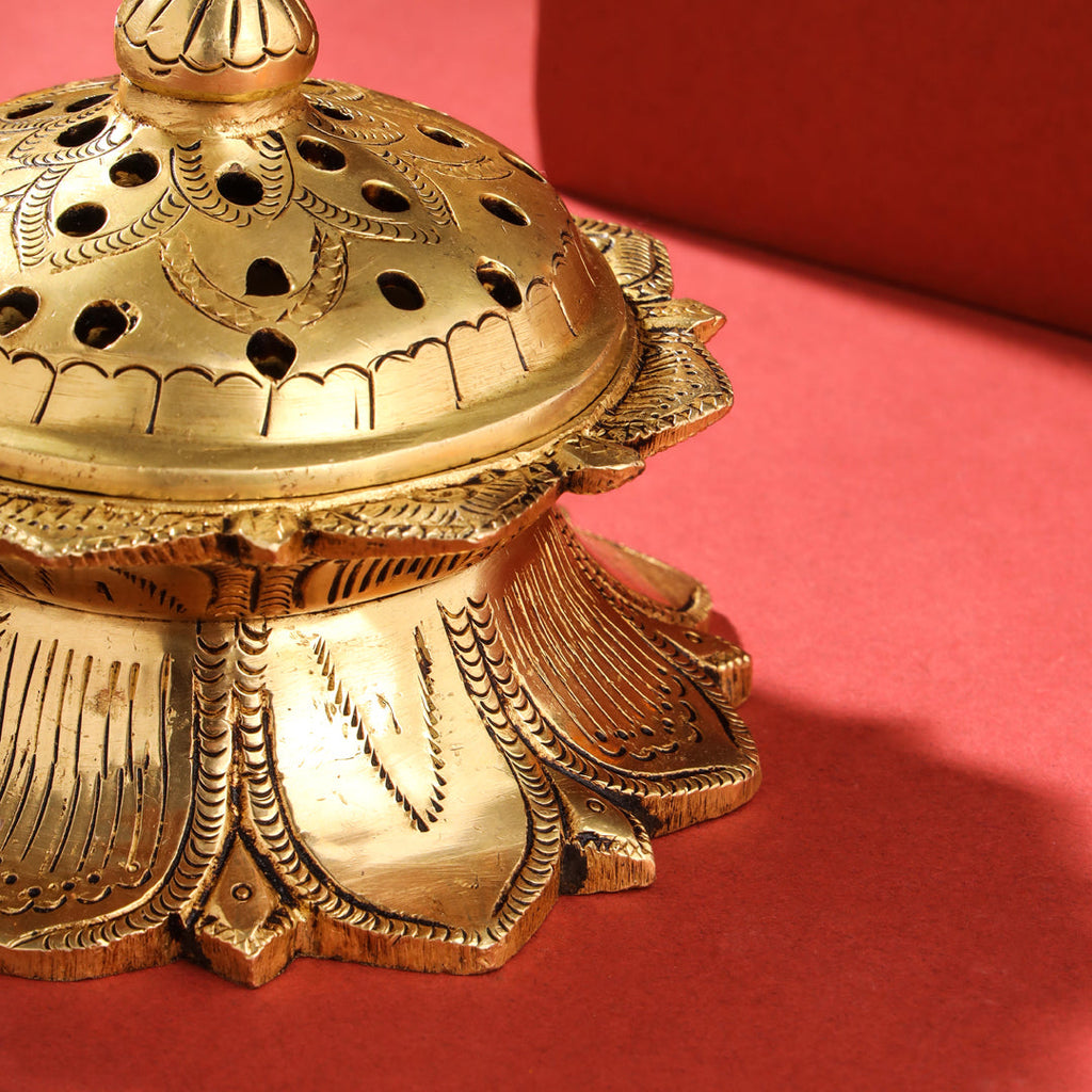 Brass Dhoop Dani & Incense Holder (3.8 Inch) Vedansh Craft