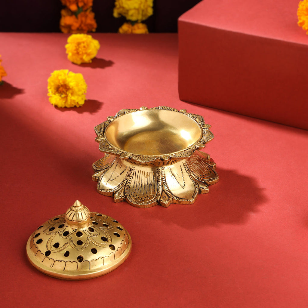 Brass Dhoop Dani & Incense Holder (3.8 Inch) Vedansh Craft