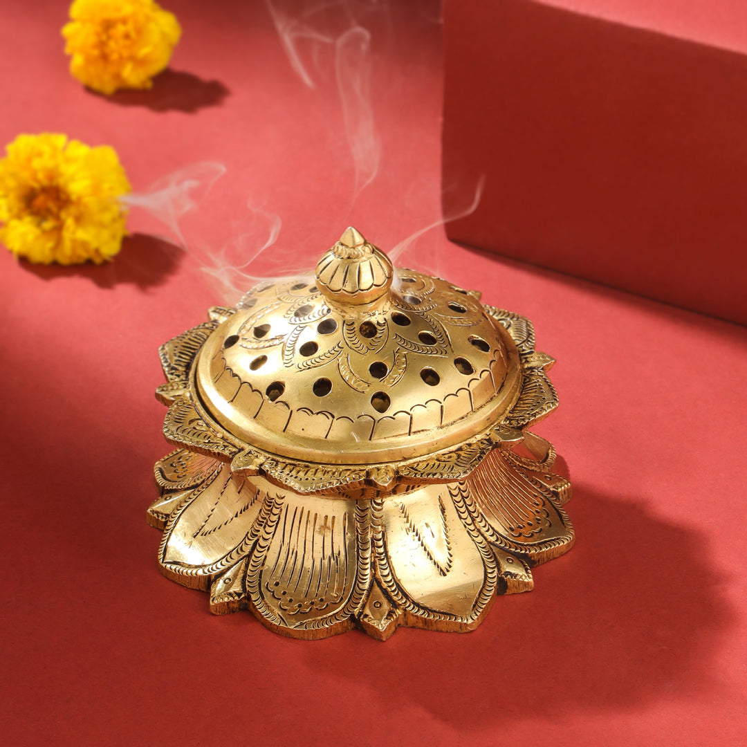 Brass Dhoop Dani & Incense Holder (3.8 Inch) Vedansh Craft