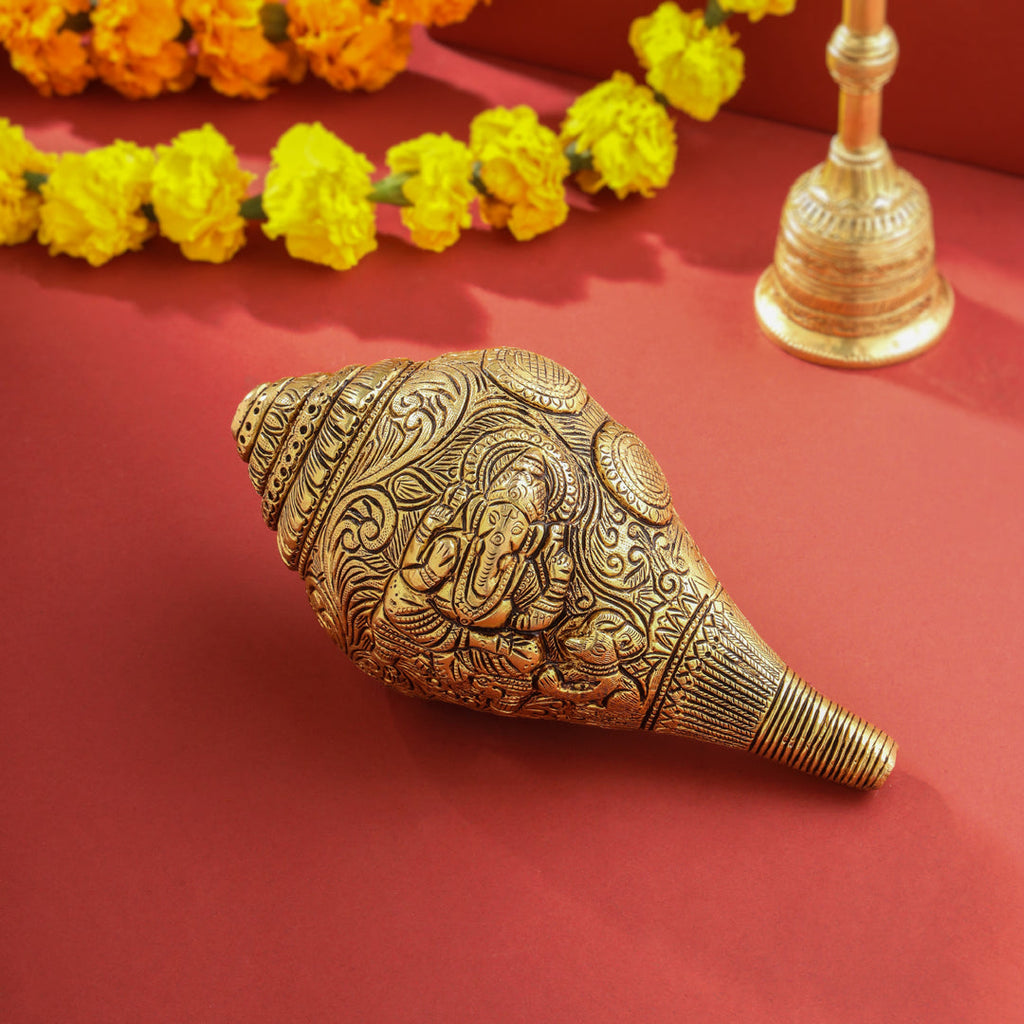 Brass Lord Ganesha Conch (4 Inch) Vedansh Craft