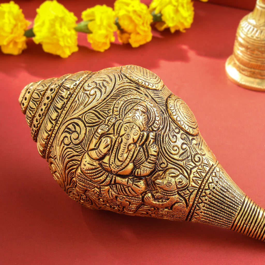 Brass Lord Ganesha Conch (4 Inch) Vedansh Craft