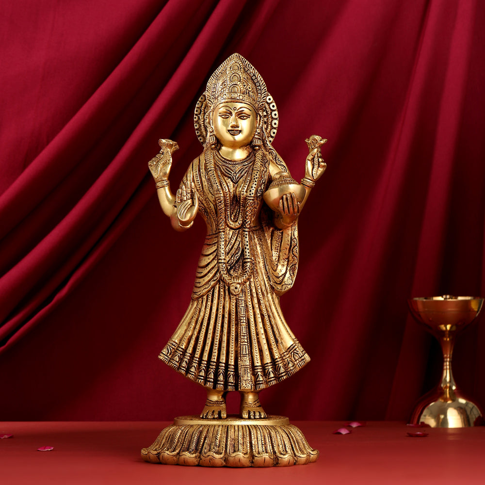 Brass Standing Goddess Lakshmi Statue (17.5 Inch) Vedansh Craft