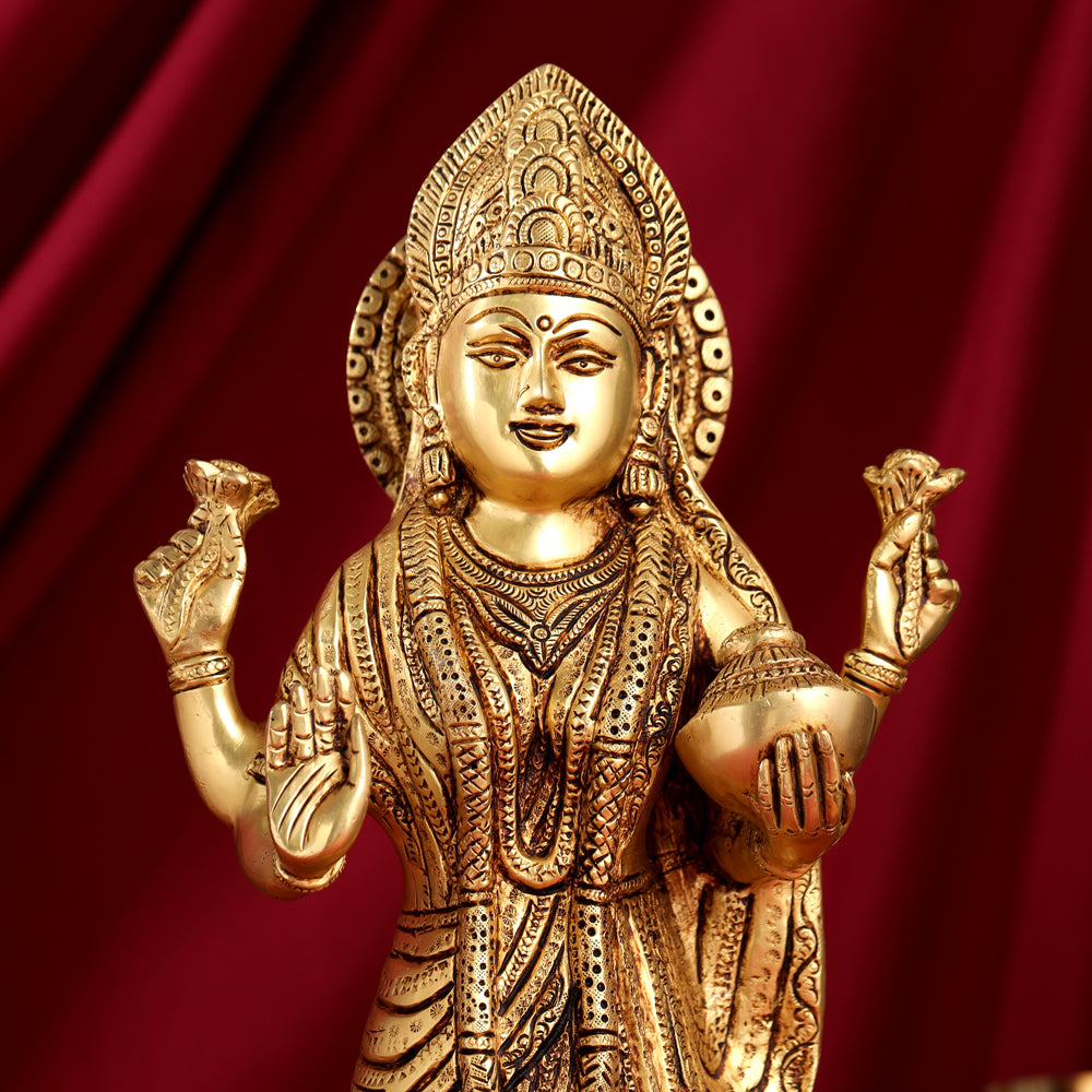 Brass Standing Goddess Lakshmi Statue (17.5 Inch) Vedansh Craft