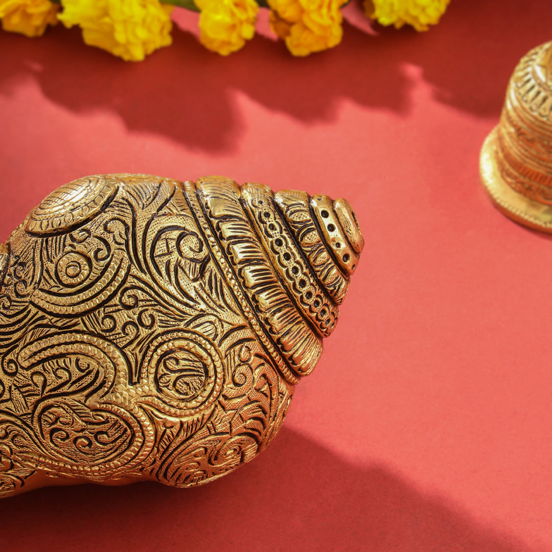 Brass Lord Ganesha Conch (4 Inch) Vedansh Craft