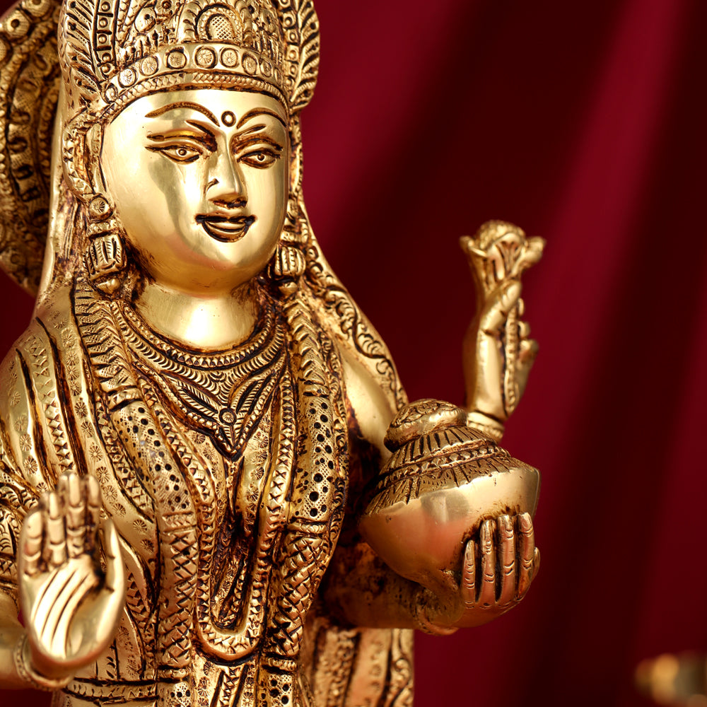 Brass Standing Goddess Lakshmi Statue (17.5 Inch) Vedansh Craft