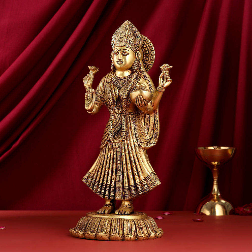 Brass Standing Goddess Lakshmi Statue (17.5 Inch) Vedansh Craft