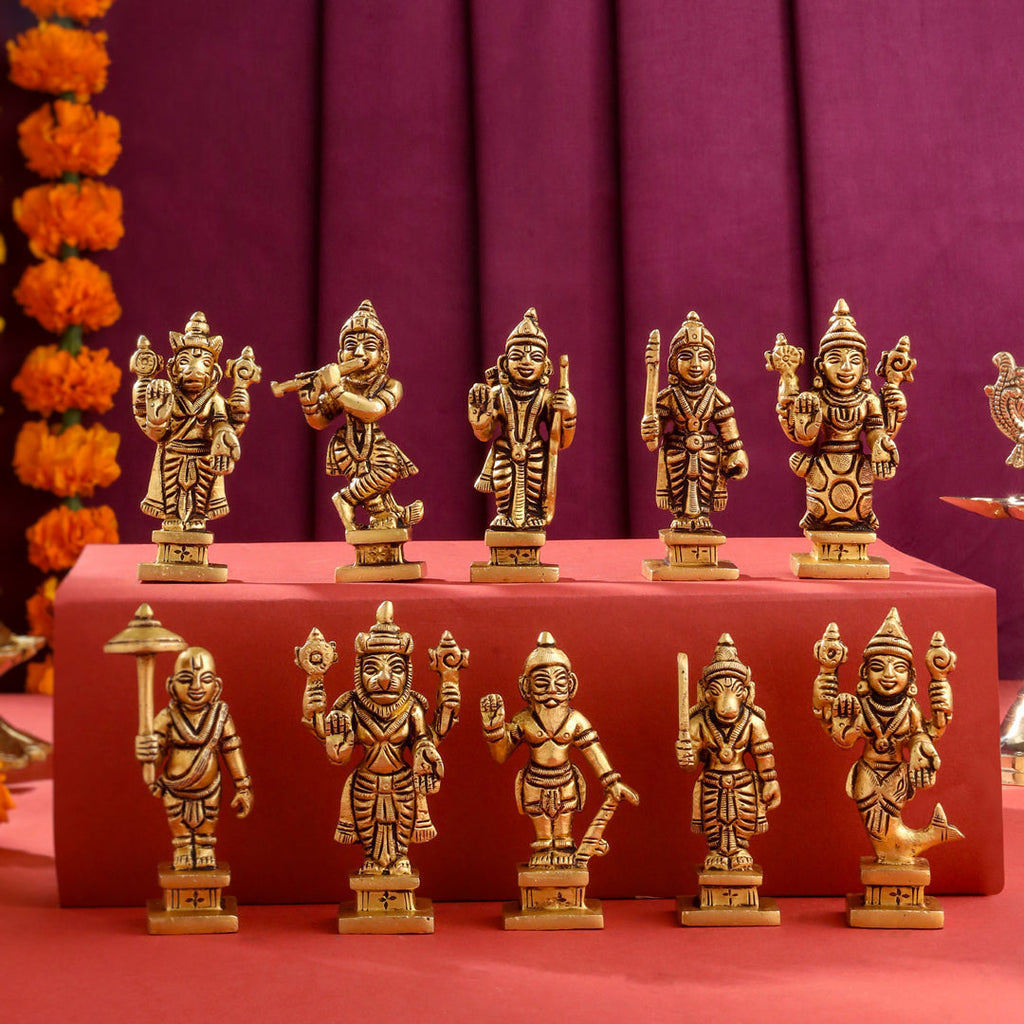 Brass Superfine Dashavatara / Vishnu Avatar Statue Set (3.5 Inch) Vedansh Craft