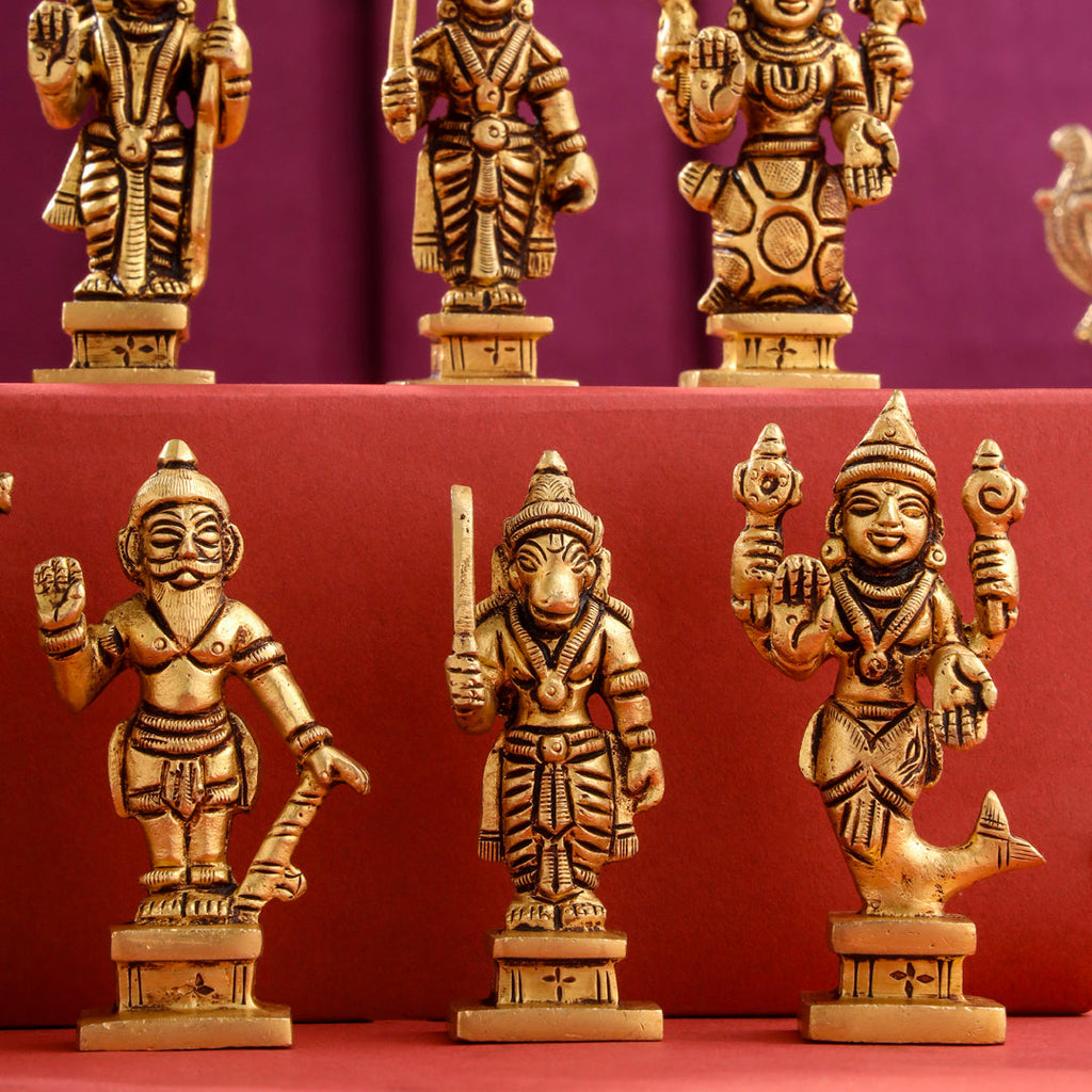 Brass Superfine Dashavatara / Vishnu Avatar Statue Set (3.5 Inch) Vedansh Craft