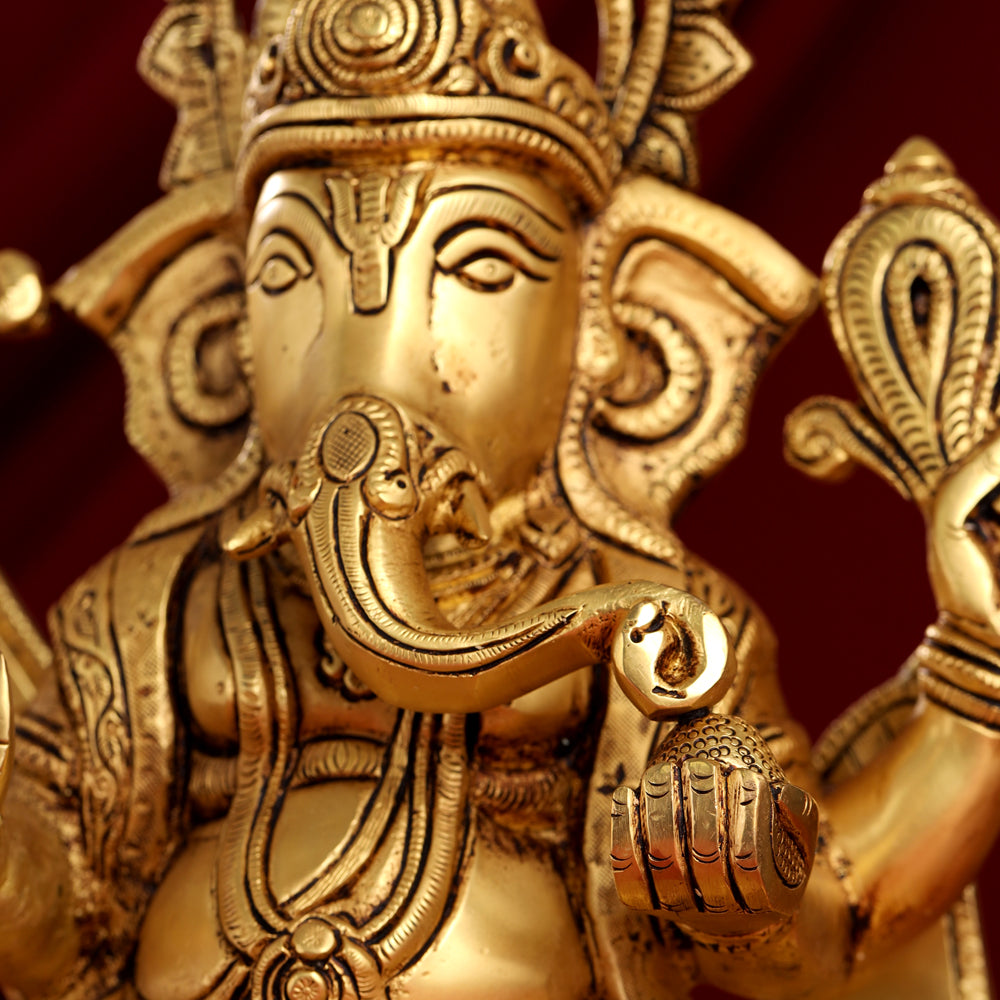 Brass Sitting Ganesha On Throne Idol (17 Inch) Vedansh Craft