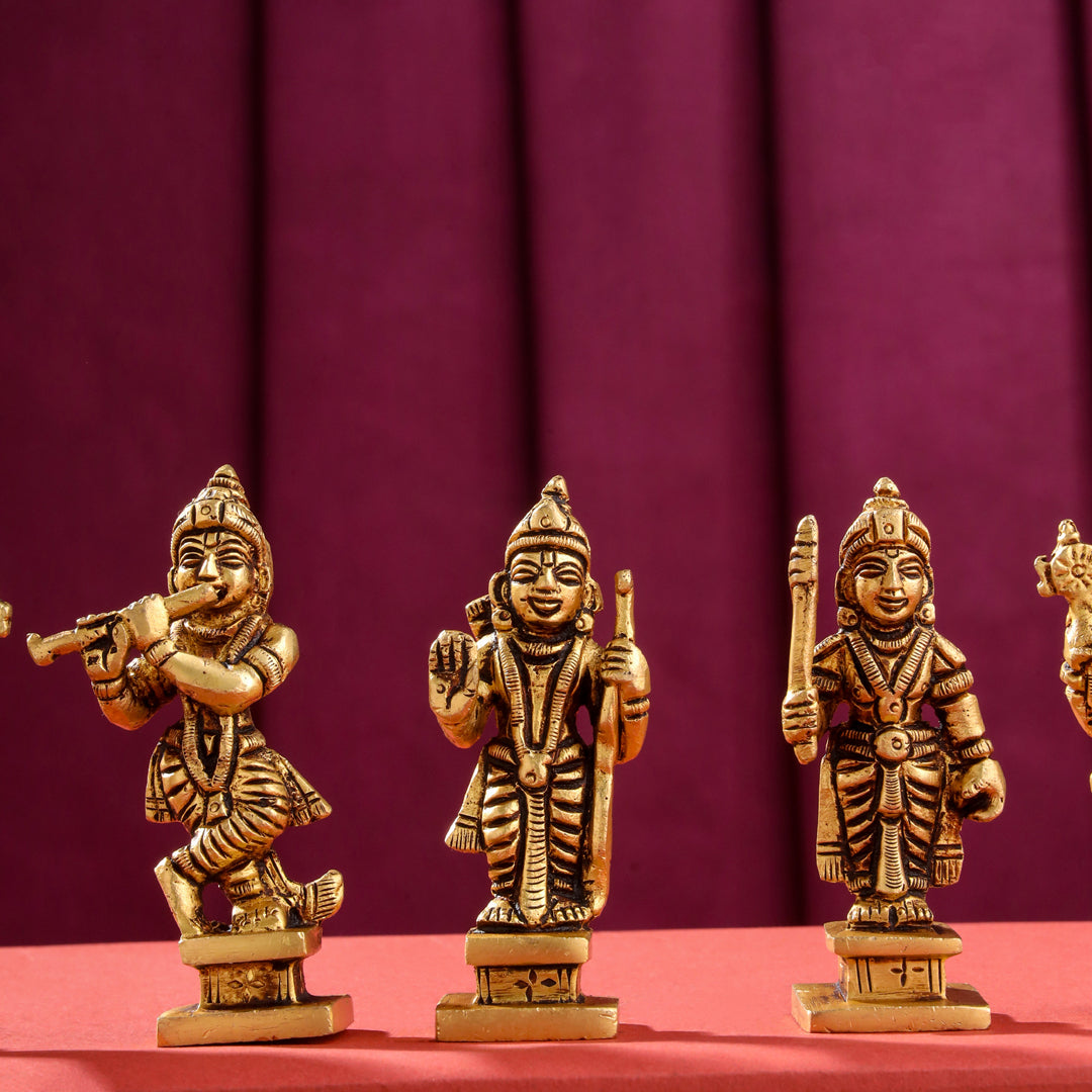 Brass Superfine Dashavatara / Vishnu Avatar Statue Set (3.5 Inch) Vedansh Craft