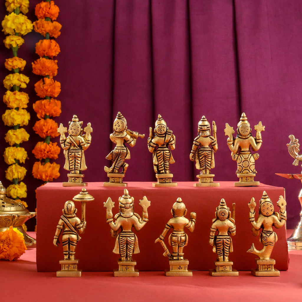 Brass Superfine Dashavatara / Vishnu Avatar Statue Set (3.5 Inch) Vedansh Craft