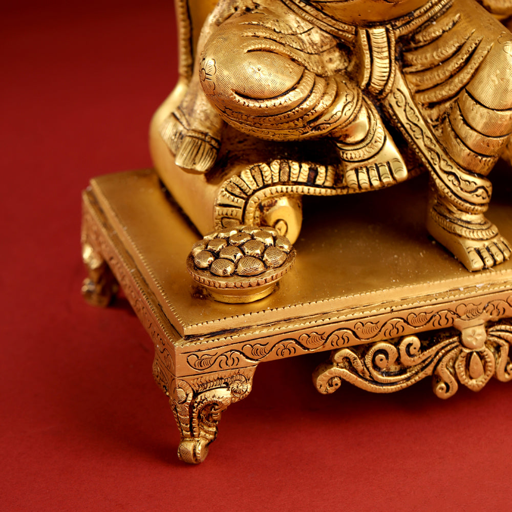 Brass Sitting Ganesha On Throne Idol (17 Inch) Vedansh Craft