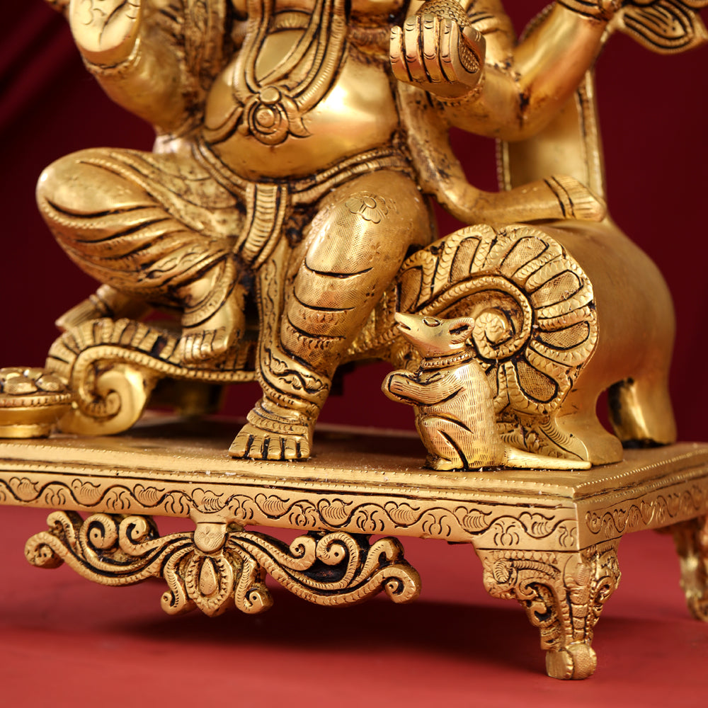 Brass Sitting Ganesha On Throne Idol (17 Inch) Vedansh Craft