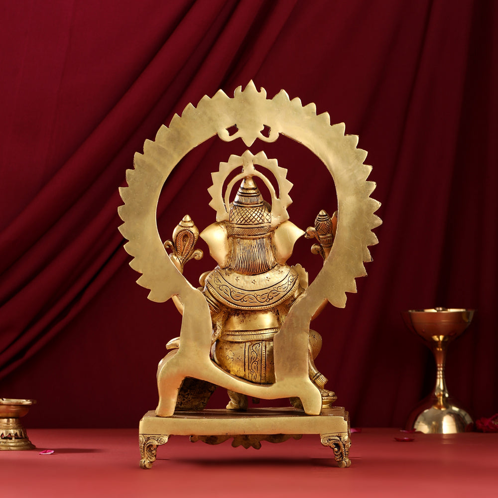 Brass Sitting Ganesha On Throne Idol (17 Inch) Vedansh Craft