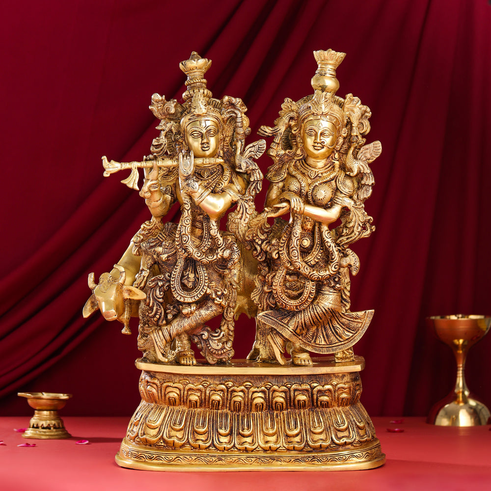 Brass Standing Radha Krishna With Cow Statue (21 Inch) Vedansh Craft
