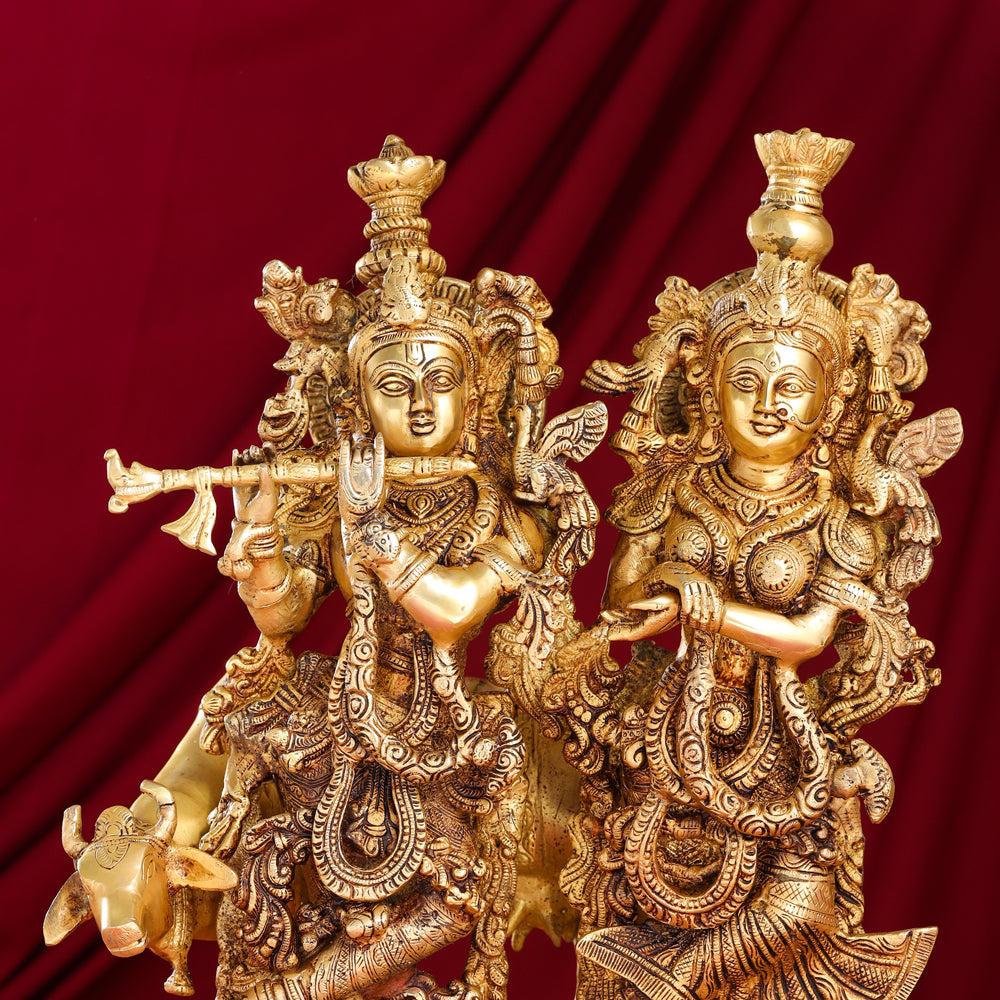 Brass Standing Radha Krishna With Cow Statue (21 Inch) Vedansh Craft
