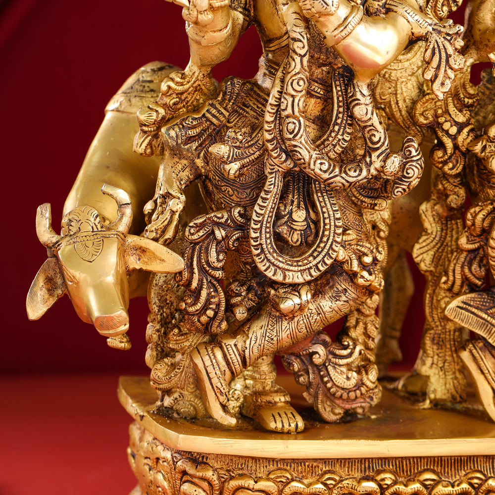 Brass Standing Radha Krishna With Cow Statue (21 Inch) Vedansh Craft