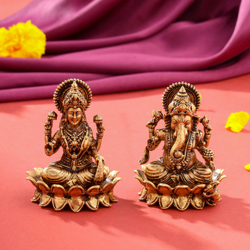 Brass Superfine Sitting Lotus Ganesha And Lakshmi Idols Vedansh Craft