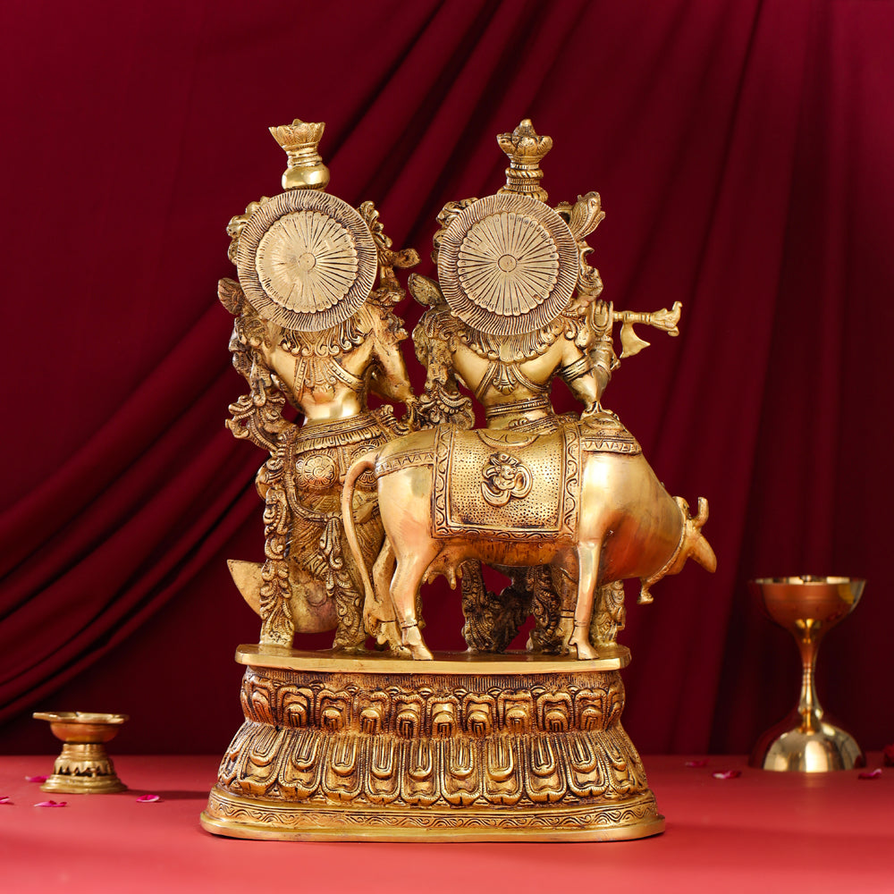 Brass Standing Radha Krishna With Cow Statue (21 Inch) Vedansh Craft