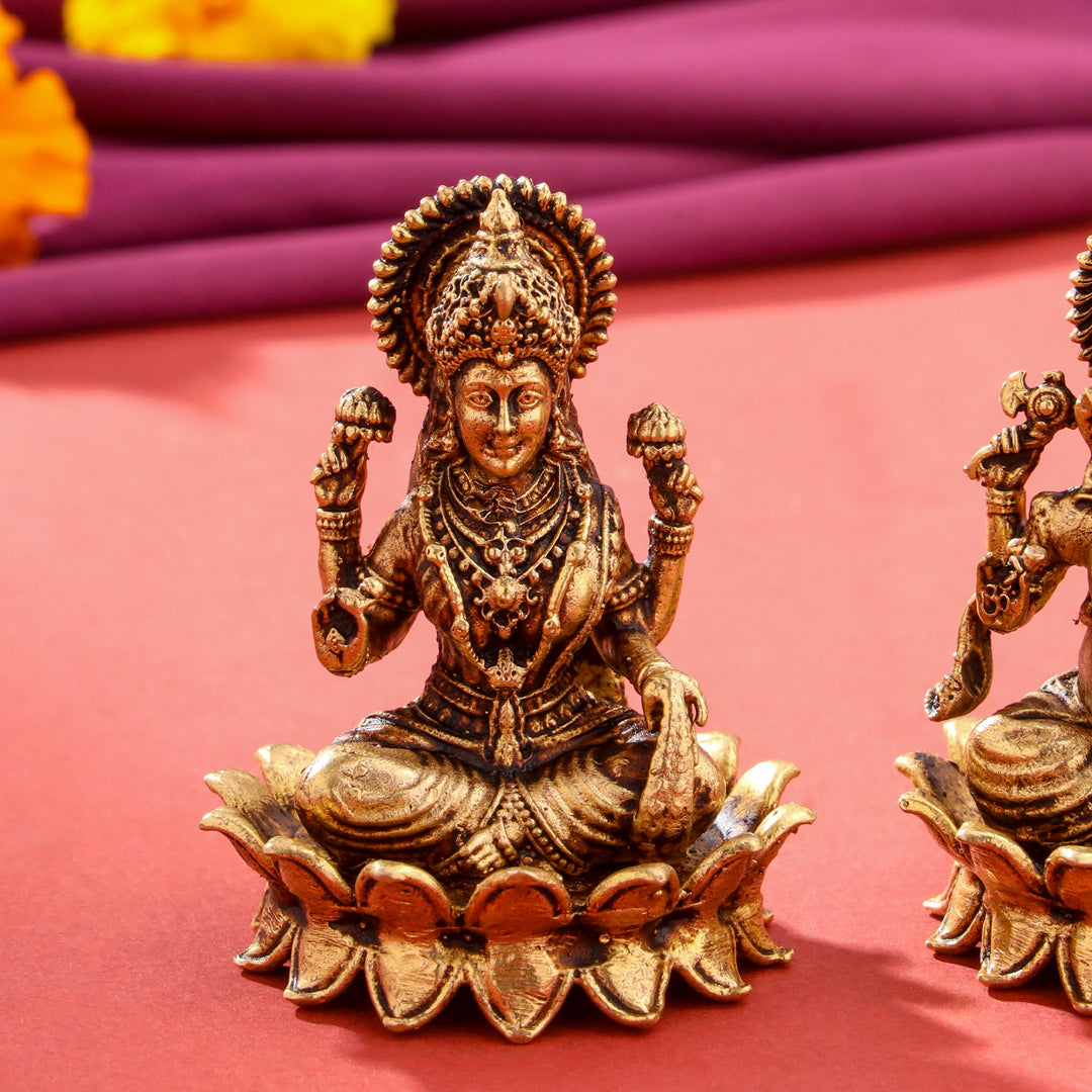 Brass Superfine Sitting Lotus Ganesha And Lakshmi Idols Vedansh Craft