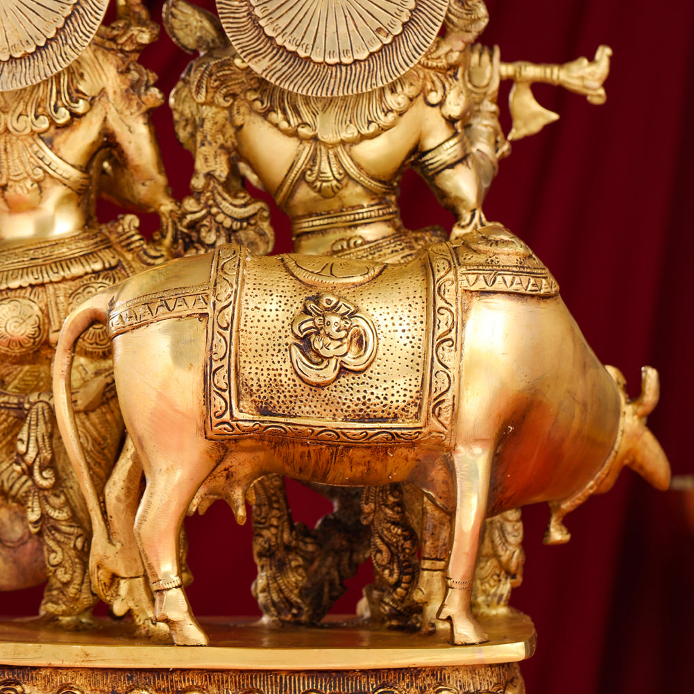 Brass Standing Radha Krishna With Cow Statue (21 Inch) Vedansh Craft