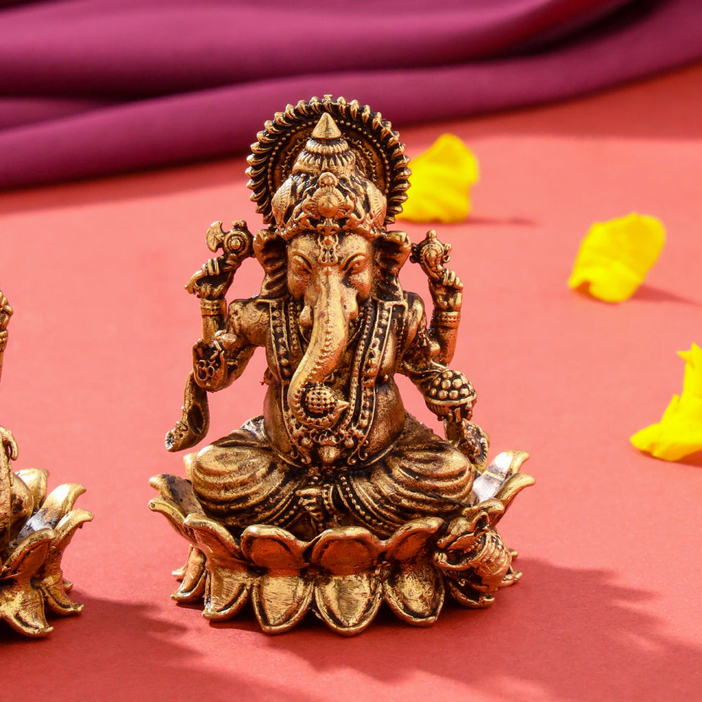 Brass Superfine Sitting Lotus Ganesha And Lakshmi Idols Vedansh Craft