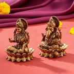 Brass Superfine Sitting Lotus Ganesha And Lakshmi Idols Vedansh Craft
