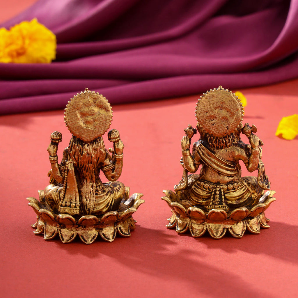 Brass Superfine Sitting Lotus Ganesha And Lakshmi Idols Vedansh Craft